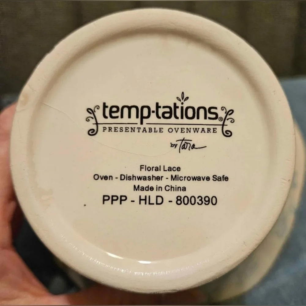 Temp-tations White Teal Floral Lace Stoneware Dish